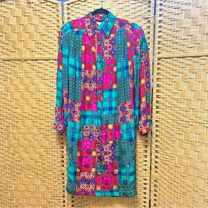 Vintage Ann Crimmon silk colorful dress with pleat shoulder blade midi length 6